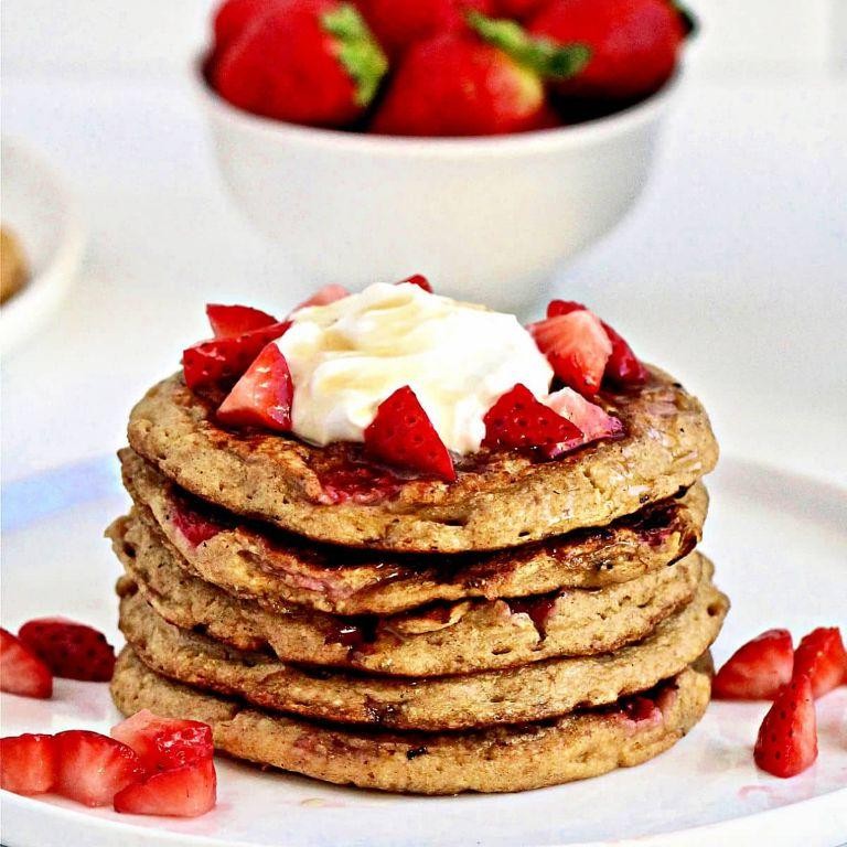 Strawberry Oat Flour Pancakes
