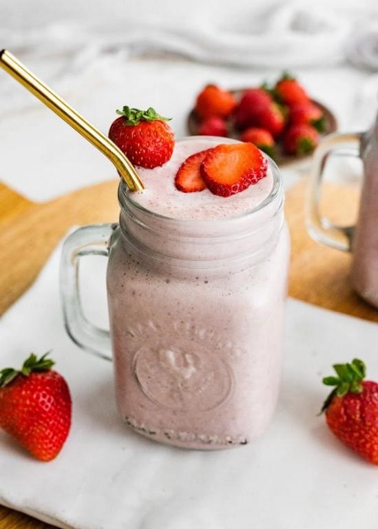 Strawberry Protein Smoothie with Milk