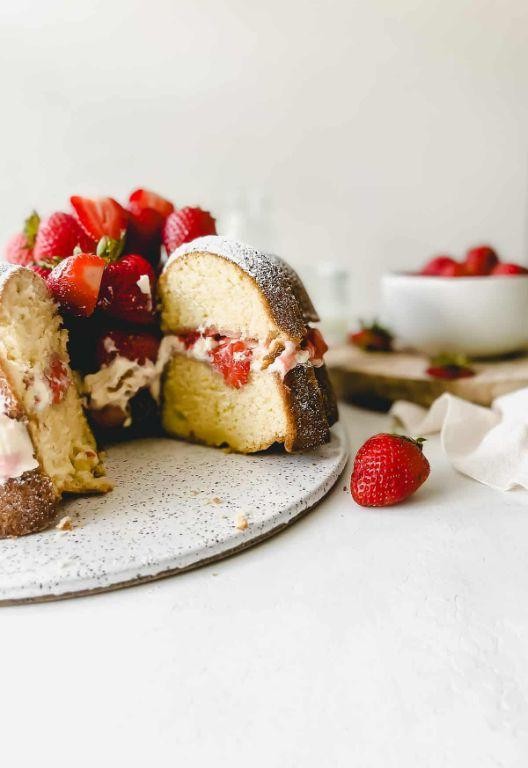 Strawberry Vanilla Bundt Cake with Custard Filling