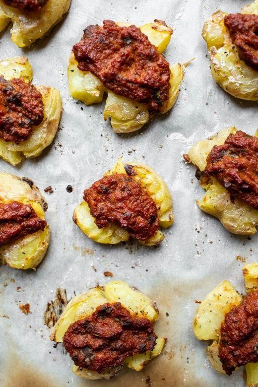 Sun-Dried Tomato and Basil Smashed Red Potatoes