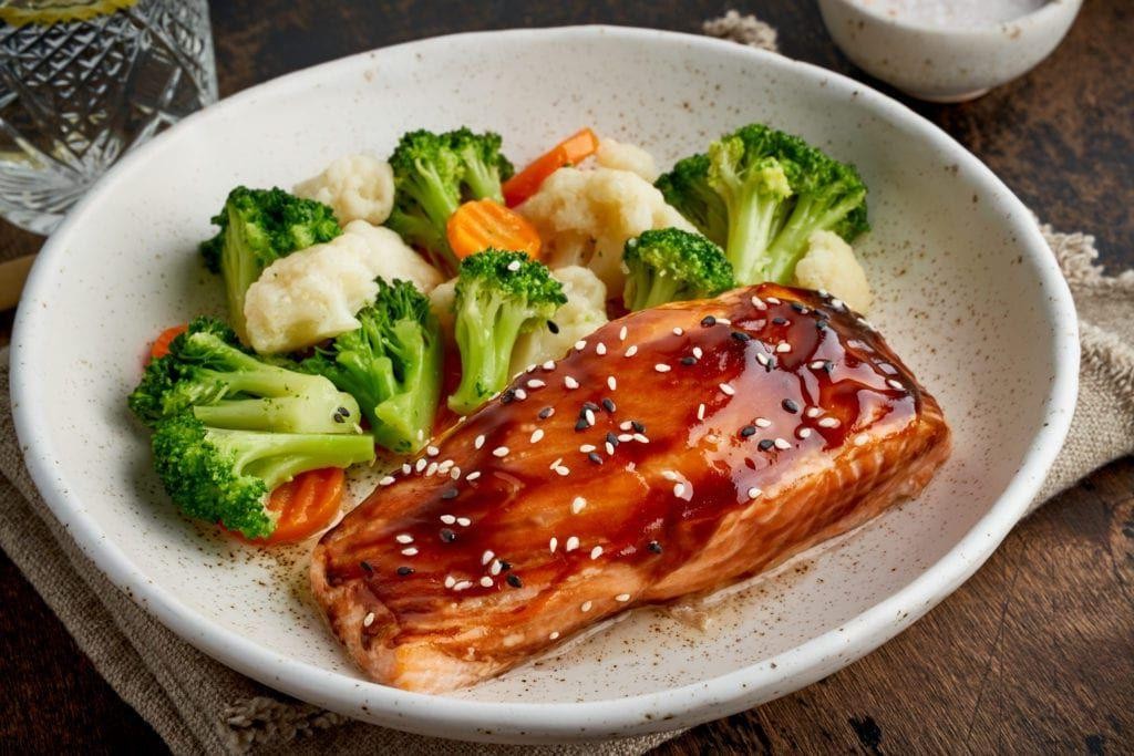 Teriyaki Glazed Salmon with Steamed Vegetables