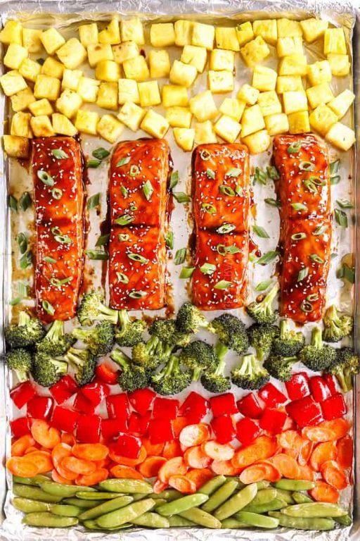 Teriyaki Sheet Pan Salmon with Pineapple and Peppers