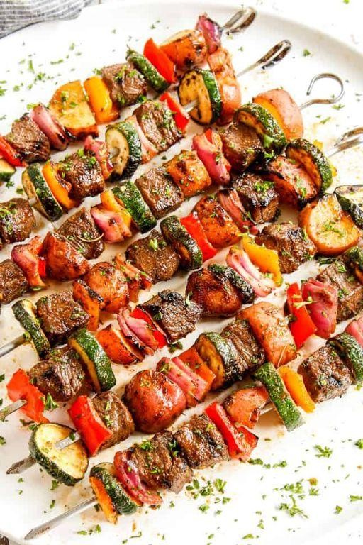 Thin Sliced Sirloin Tip Steak and Veggie Skewers
