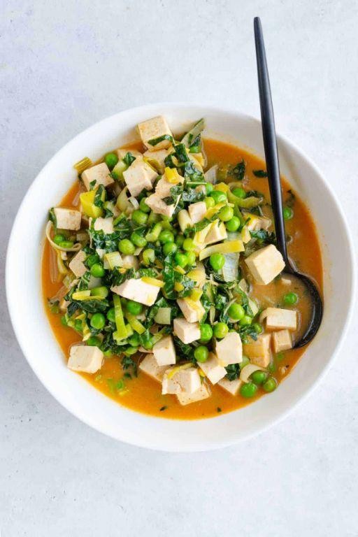 Tofu and Kale High Protein Soup