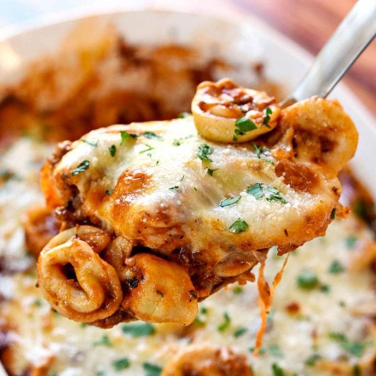 Tortellini Ground Beef Bake with Mozzarella