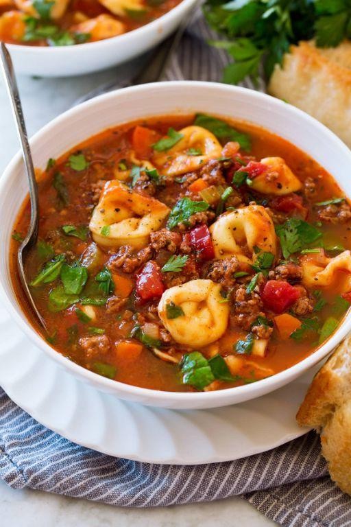 Tortellini Soup with Ground Beef and Vegetables
