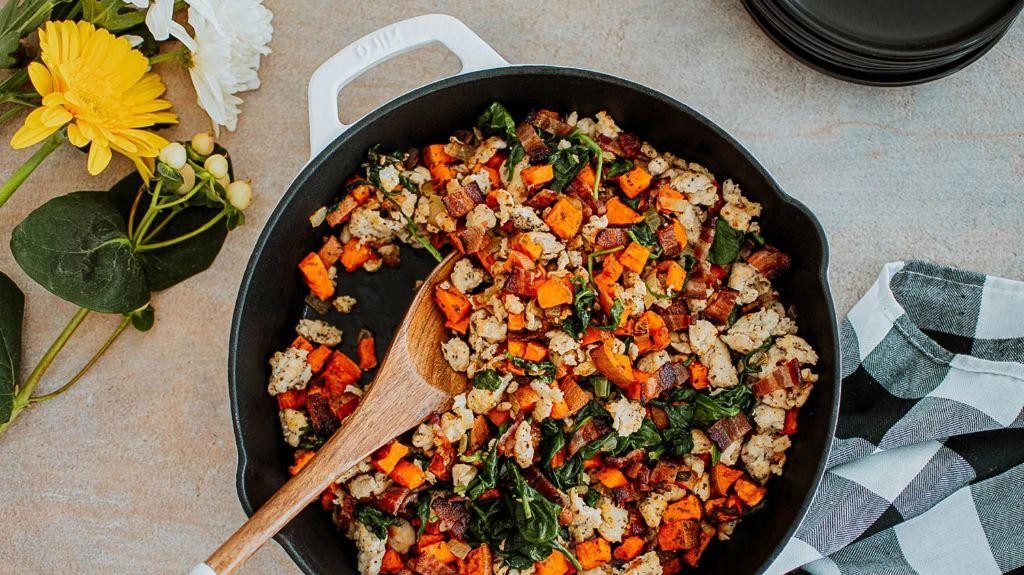 Turkey Bacon and Sweet Potato Hash