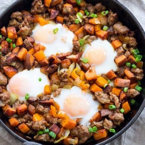 Turkey Sausage with Sweet Potato Hash