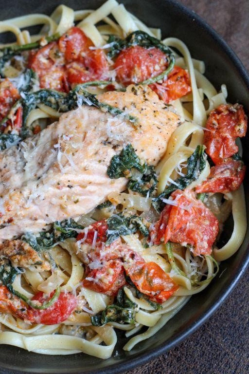 Tuscan Salmon Pasta with Creamy Alfredo Sauce