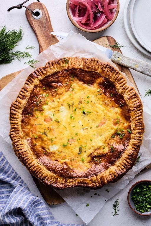 Tuscan Salmon Quiche with Goat Cheese
