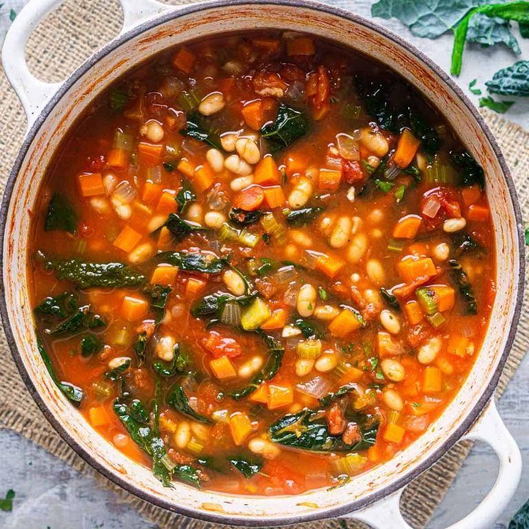 Tuscan Salmon Soup with Kale and Beans