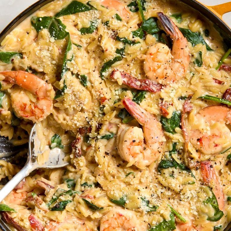 Tuscan Shrimp and Spinach Orzo