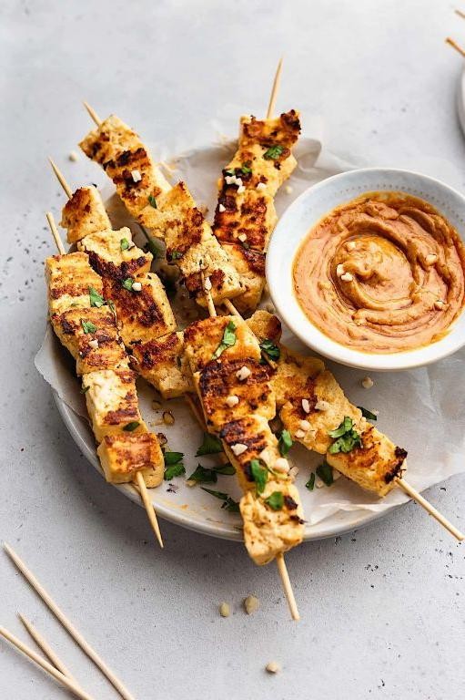 Vegan Meat Kebabs with Peanut Sauce