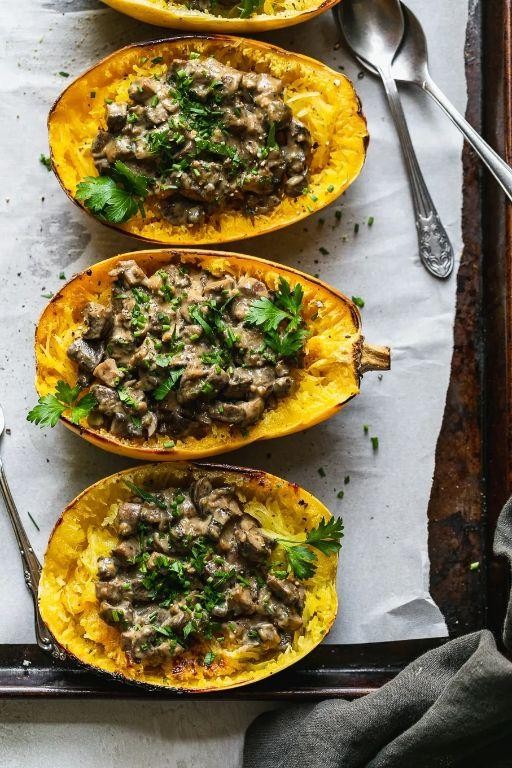 Vegan Spaghetti Squash with Mushroom Sauce