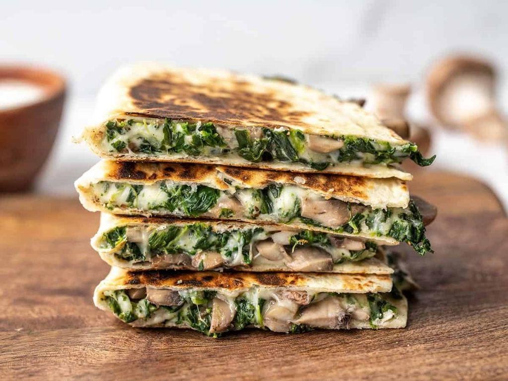 Vegan Spinach and Mushroom Quesadillas