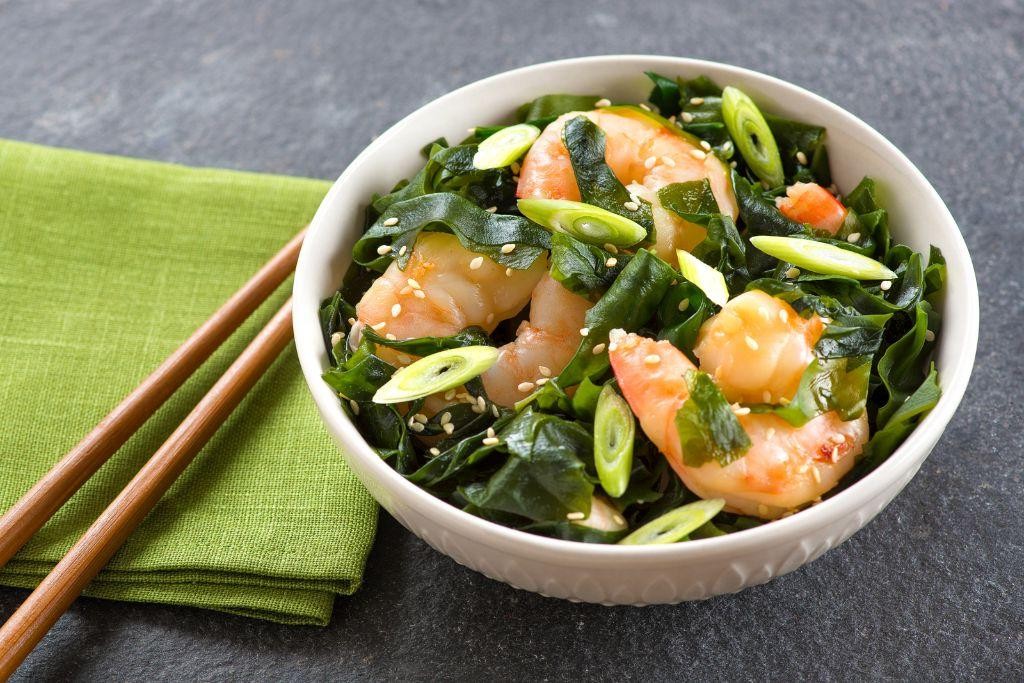 Wakame Seaweed Salad with Grilled Shrimp and Citrus Dressing