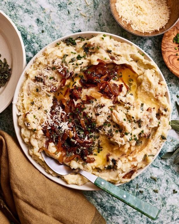 Wasabi Mashed Potatoes with Caramelized Onions