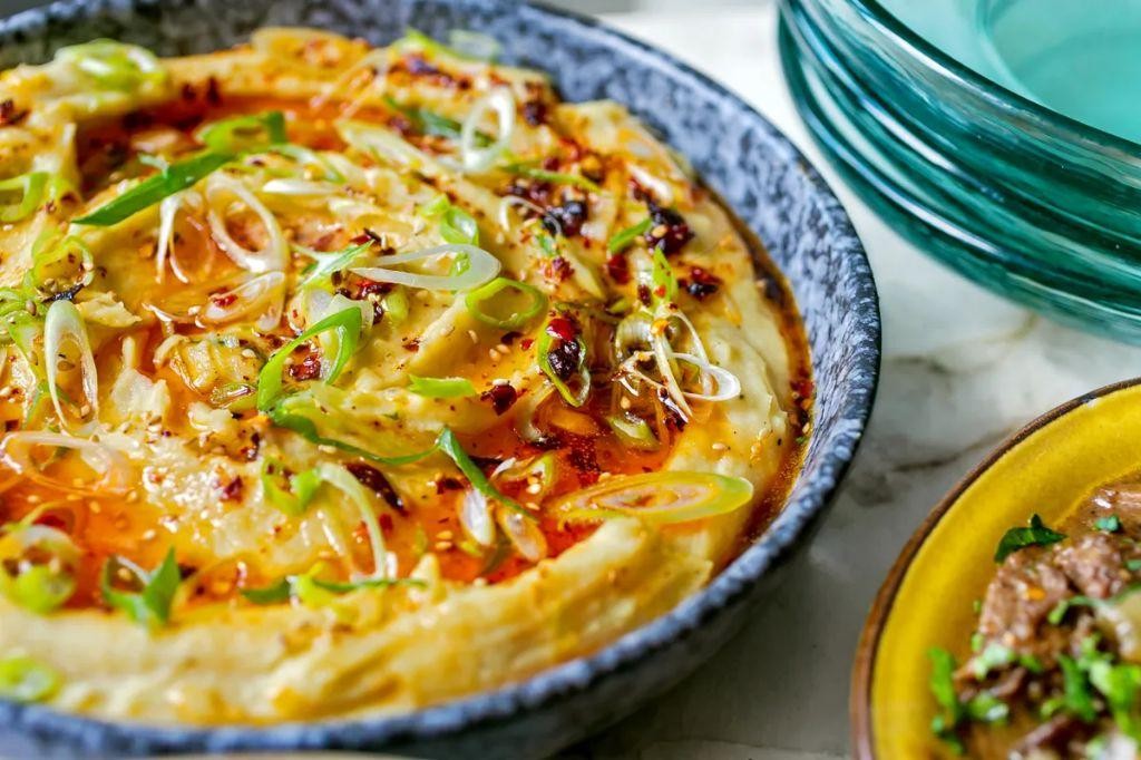 Wasabi Mashed Potatoes with Crispy Shallots