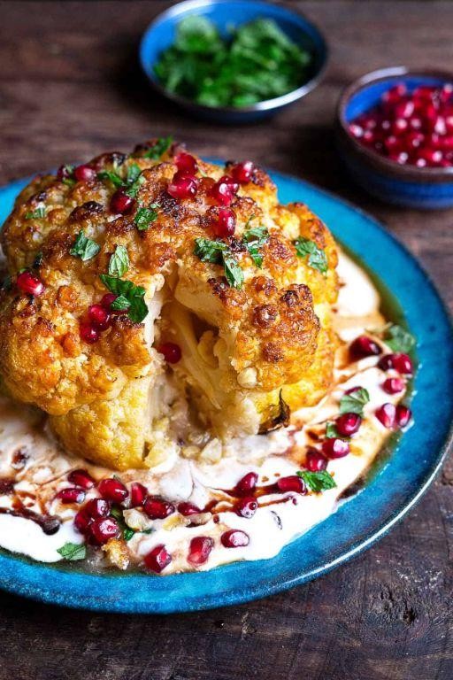 Whole Roasted Cauliflower with Yogurt Dressing