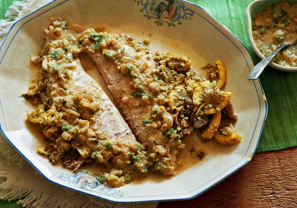Whole Tilapia with Dill and Mustard Sauce