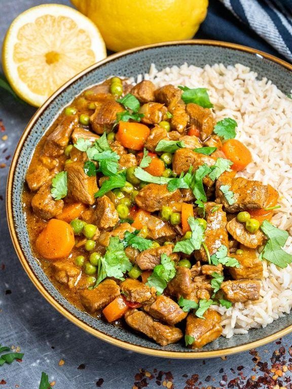Yellow Curry Lamb with Peas
