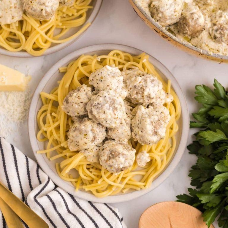Alfredo Frozen Meatball Skewers