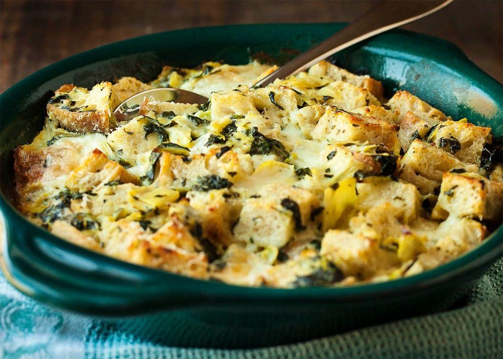 Artichoke and Parmesan Savory Bread Pudding