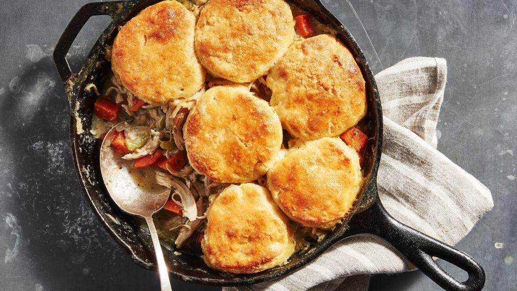 BBQ Chicken Pot Pie with Cornmeal Biscuits