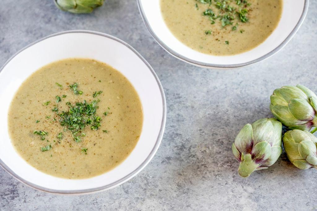 Baby Artichoke Soup with Cream and Chives