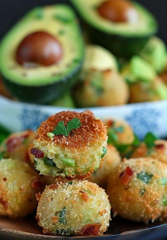 Bacon Cheese Balls with a Creamy Avocado Dip