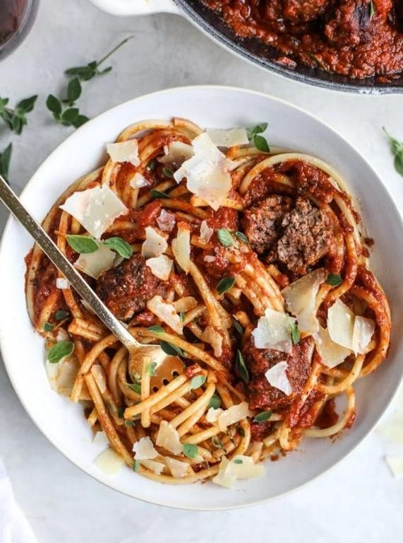 Bacon Wrapped Meatball Pasta