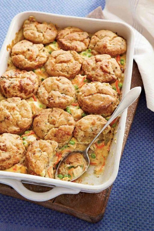 Bacon and Chicken Pot Pie with Chive Biscuits