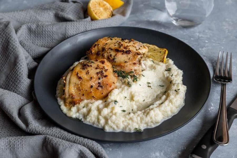 Baked Chicken Thighs with Cauliflower Mash