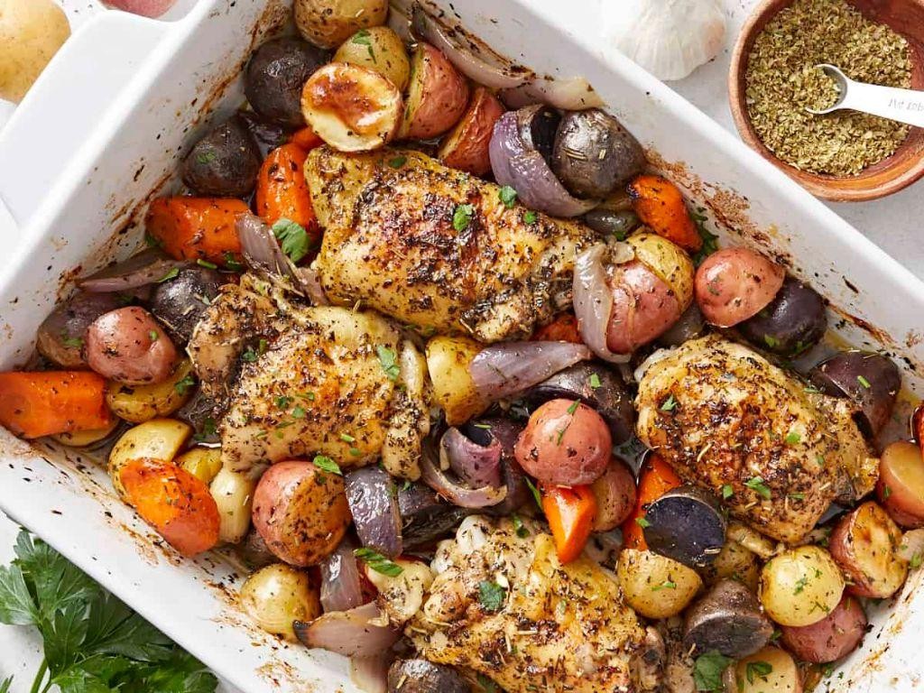 Baked Chicken Thighs with Roasted Vegetables