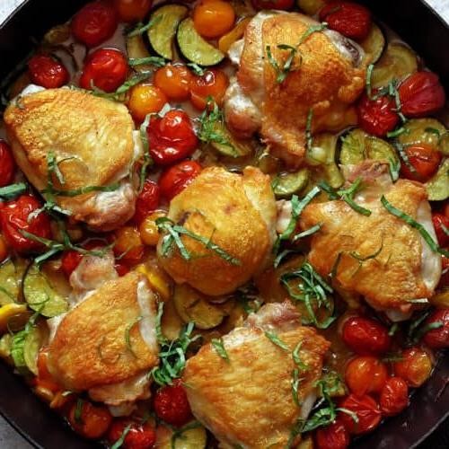 Baked Chicken Thighs with Zucchini and Tomatoes