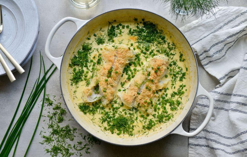 Baked Cod with Creamy Dill Sauce