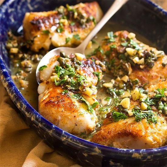 Baked Cod with Lemon Caper Sauce