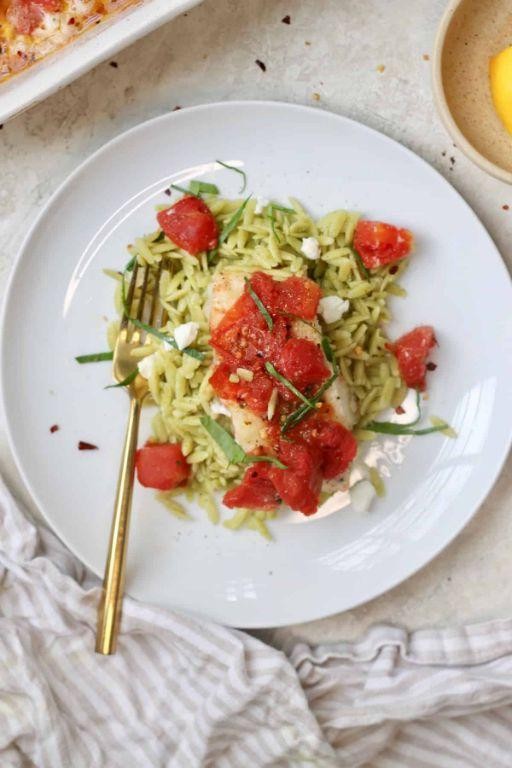 Baked Cod with Pesto and Cherry Tomatoes