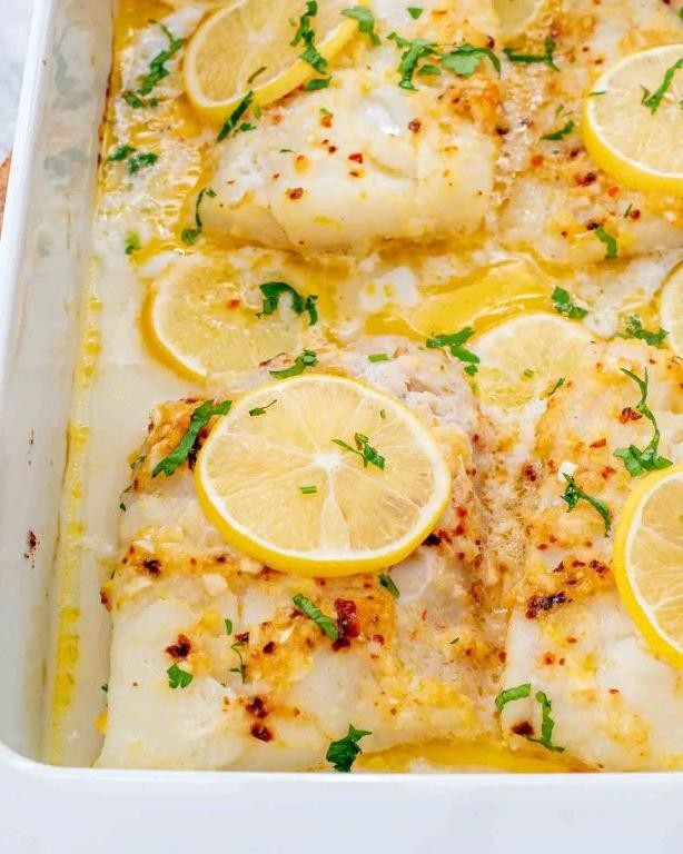 Baked Pacific Cod with Lemon Butter Sauce