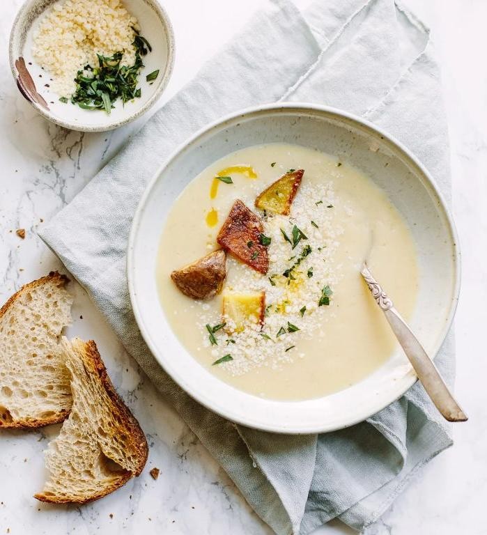 Baked Potato Soup with Roasted Garlic and Parmesan