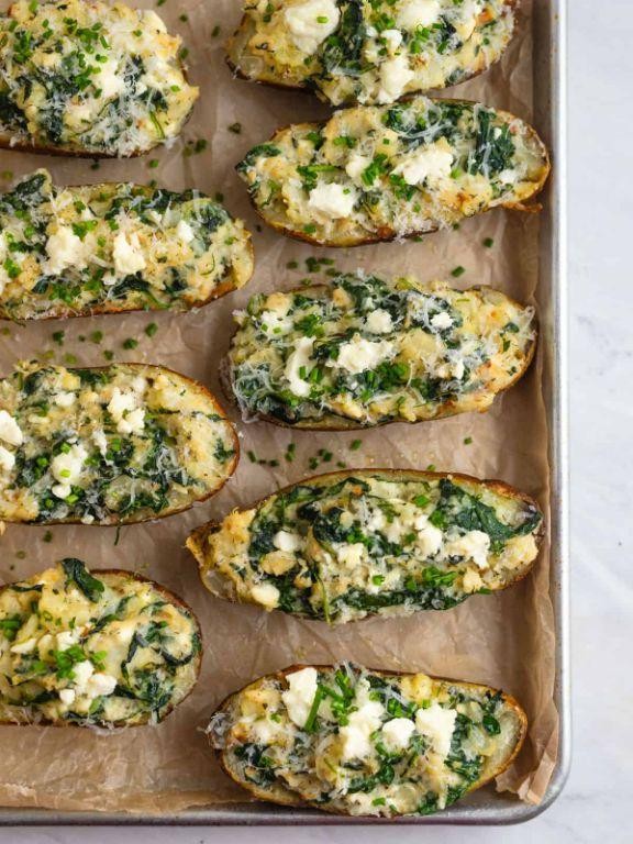 Baked Potato Soup with Spinach and Feta