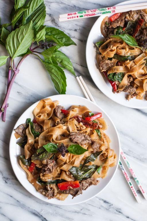 Beef Drunken Noodles with Thai Basil