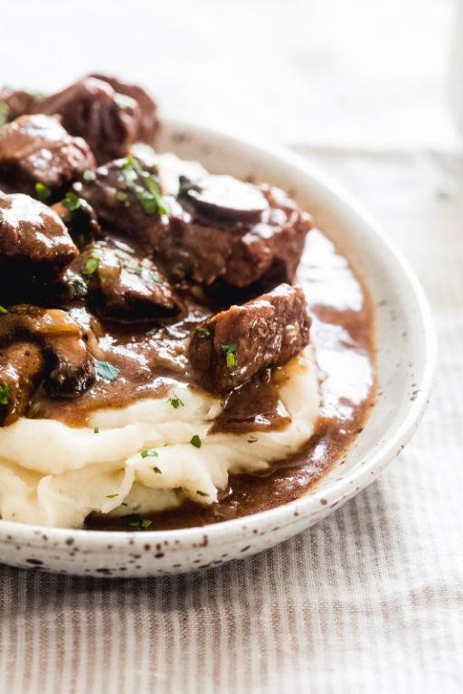 Beef and Mushroom Gravy over Mashed Potatoes