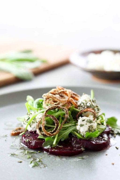 Beet and Arugula Rolls with Herb Cream Cheese