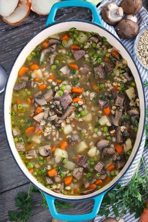 Beet and Barley Soup with Mushrooms