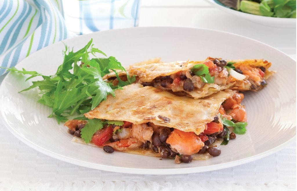 Blackened Salmon and Black Bean Quesadillas