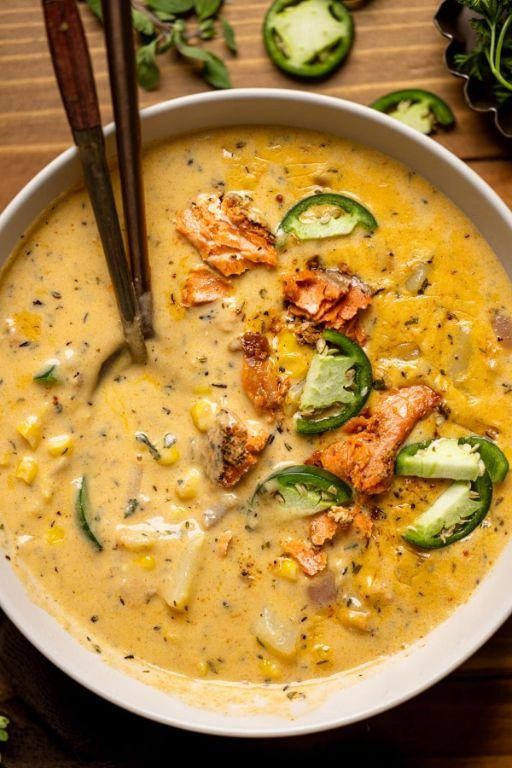 Blackened Salmon and Corn Chowder