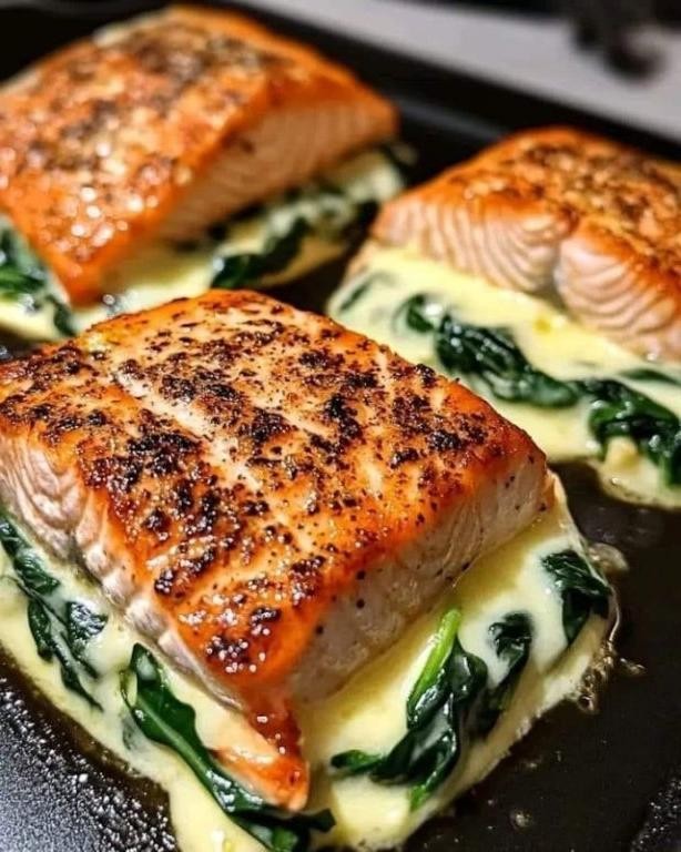 Blackened Salmon with Spinach and Feta