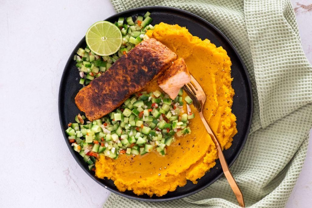 Blackened Salmon with Sweet Potato Mash