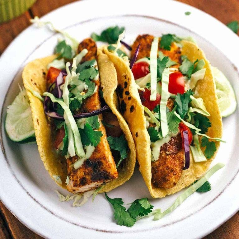 Blackened Wahoo Tacos with Cilantro Lime Crema